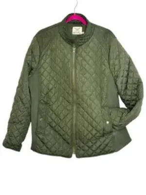 Vintage Faded Glory Olive Green Quilted Jacket, Women's 2X Full Zip Utility Coat thumbnail 2
