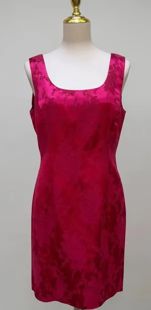 Hugo Buscati Sheath Dress 10 Red Floral Damask Satin 90s Party Glam Cocktail Y2K thumbnail 1