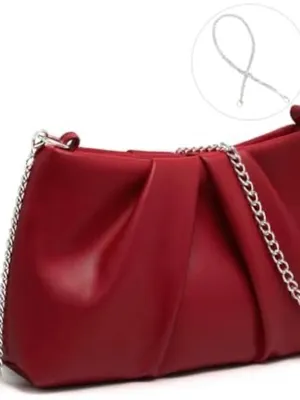 Amazon Faux leather red clutch with silver chain purse thumbnail 2