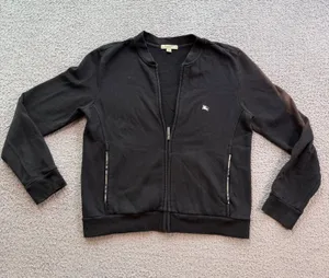 Burberry London Black Full Zip Sweatshirt Jacket Nova Check Trim Women's Medium thumbnail 1