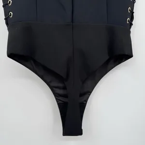 MISHA Collection Black Lace Up Corset Bodysuit Womens Medium High Neck Stretch thumbnail 8