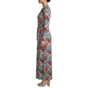 Norma Allen Collection Boho Abstract Print Faux Wrap Maxi Dress Large thumbnail 3
