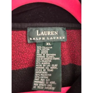 Lauren Ralph Lauren Red Black‎ Striped Velour Quarter Zip Pullover Sweater XL thumbnail 2