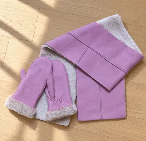 Fownes Pink Suede Faux Fur Scarf & Mittens Set Womens Winter Gloves NWOT thumbnail 1