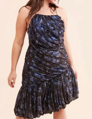 Anthropologie let me be‎ Asymmetrical Blue and Black Ruched Halter Sundress 1x thumbnail 1