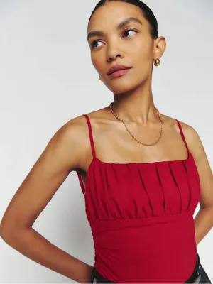 Reformation Tiana Red Ruched Tank Top thumbnail 3
