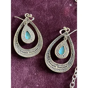 Barse Cactus Flower Turquoise Cluster Pendant Necklace and earrings thumbnail 9