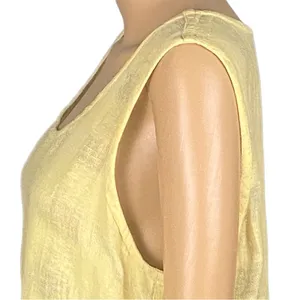 FLAX 100% Linen Yellow Woven Windowpane Check Tank Top Lagenlook Medium FLAW thumbnail 8