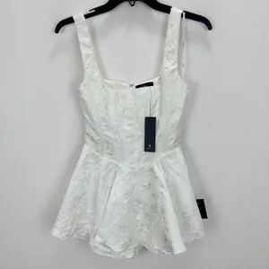 Lulus Radiant Flair Ivory Floral Jacquard Bustier Skort Romper Bridal XS NWT thumbnail 5