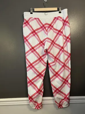 Colsie Pants Womens Large White Pink Red Plaid Jogger Sweatpants Lounge Cuffed thumbnail 3