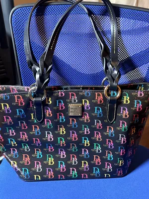 Dooney Bourke Db75 It Zip Top Black Multi Coated Canvas Tote thumbnail 1