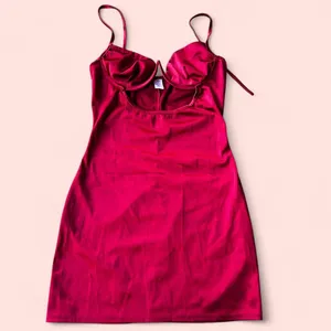 Red satin mini dress with halter neck thumbnail 8