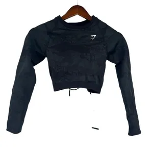 Gymshark Adapt lace up open back Seamless long sleeve crop top in black size XS thumbnail 1