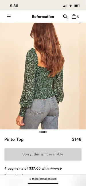 Reformation Pinto Top Smocked Green thumbnail 3