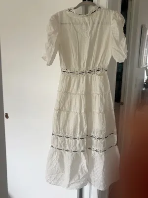 RAHI White Crochet Lace Midi Dress Black Ribbon Size S thumbnail 8