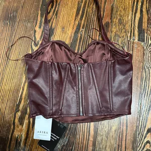 AKIRA NWT burgundy pleather Corset with Rhinestone Accents thumbnail 3