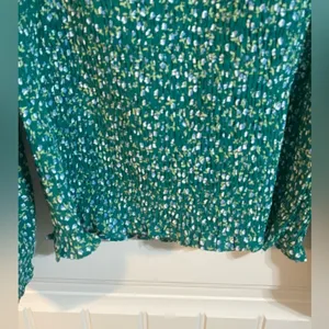 Boutique Women's Floral Print Smocked Crop Top - Green/Blue - Size Small thumbnail 3