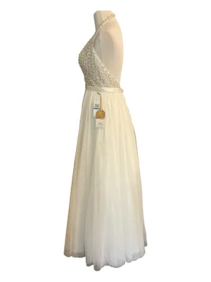 Say Yes to the Prom Ivory White Pearl & Sequin Halter Gown (NWT) thumbnail 4