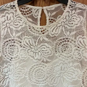 Hollister Floral‎ Lace Mesh Long Sleeve Camisole Lined Top Antique White Size XS thumbnail 2