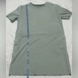 Zara women’s size L Sage Green Shift Dress Raw Hem Short Sleeve Pockets(A425)✨ thumbnail 11