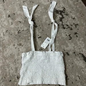 LoveShackFancy Jama Smocked Tie-Strap Top White | Size M | NWT thumbnail 4