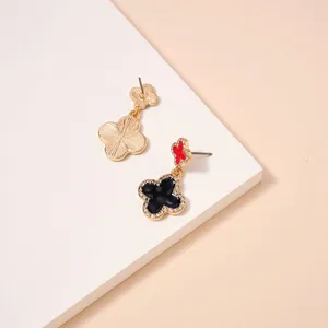 Game Day Enamel Clover Dangling | Earrings-Red & Black thumbnail 2