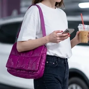 Urban Expression Magenta Puffer Quilted Vegan Shoulder Bag Crossbody Magenta thumbnail 1