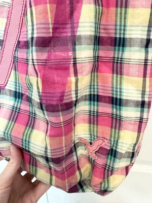 Vintage American Eagle AE Everyday Tote Pink Plaid “77” Canvas Y2K Shoulder Bag thumbnail 2