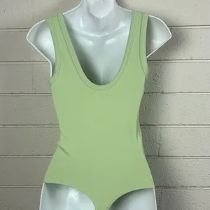 Abercrombie & Fitch pastel lime green ribbed knit sleeveless bodysuit size S thumbnail 8
