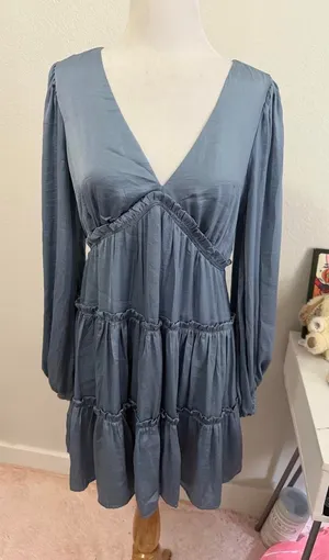 Long sleeve Lulus blue mini dress with ruffled tiers, size M thumbnail 1