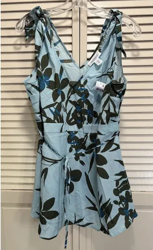 Motherhood Maternity NWT Blue/Blk Floral Sleeveless Blouse Size XL Tie Waist Side Zip thumbnail 1
