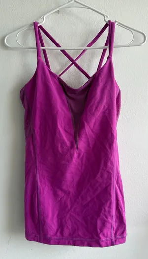 Lululemon Wild Tank Top Magenta Purple‎ Strappy Mesh V-Neck Yoga Camisole Size 8 thumbnail 1