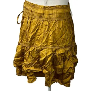 Aerie Size S Mini Skirt‎ Sweet N’ Silky In Honey Ruffle Layers Satin Elastic NEW thumbnail 4