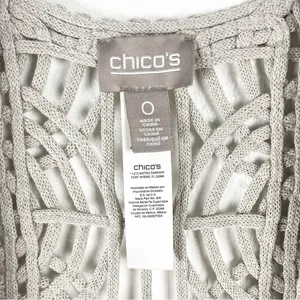 CHICO’S Tan Open Knit Cardigan Small Festival Concert Boho Western Cabin Neutral thumbnail 3