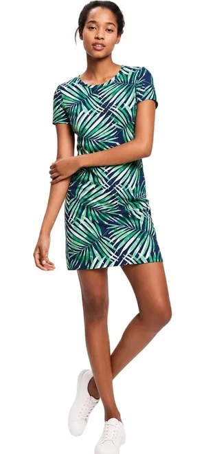 Old Navy NWOT Green Palm‎ Leaf Tropical Knit T-Shirt Dress Navy Blue 511900-09 L thumbnail 1