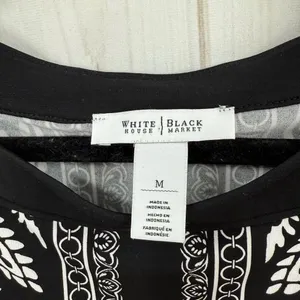 White House Black Market Women’s Medium Black White Patterned Tunic Top Slinky thumbnail 2