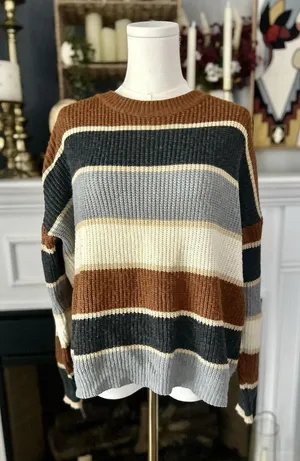 Shein Size Large Women’s Sweater In Earth Tones, Long Sleeve Cozy Knit thumbnail 1