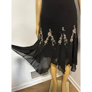 Y2K FAIRYGOTH SL Fashions Black Embroidered Floral Handkerchief Hem Dress 8 thumbnail 2