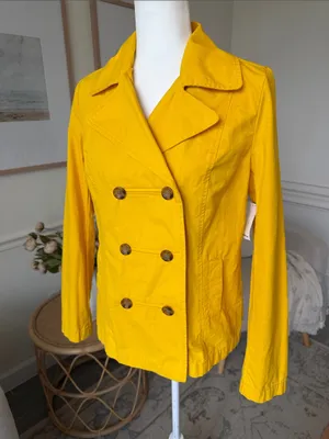 NWT 2012 Old Navy Yellow Cotton Peacoat Jacket Early 2010s Twee S thumbnail 7