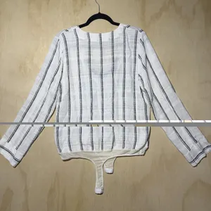 Free People Intimately Bodysuit Top Medium NWT‎ Lace Up Striped Boho Linen Blend thumbnail 7