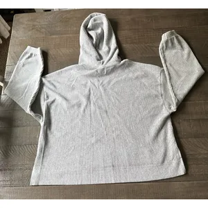 Aerie Women's Gray Ribbed Knit Oversized Cropped‎ Pullover Hoodie Size Large thumbnail 7