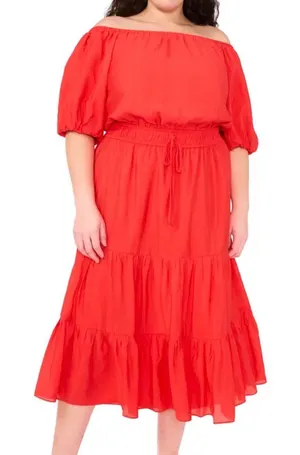 Vince Camuto Red Smocked V-Neck Tiered Mini Dress thumbnail 1