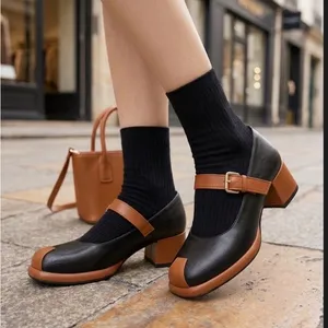 Two-Tone Black & Tan Split Toe Mary Janes - Block Heel - Size 245(7.5/8 US) thumbnail 1