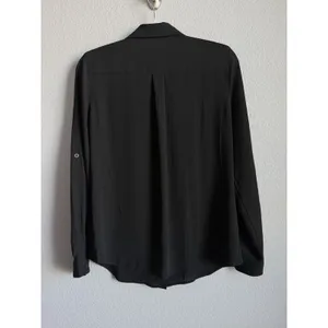 LOFT Black Utility Blouse Shirt Long Sleeve Roll Tab Button Down Pocket Top S thumbnail 8