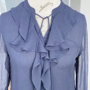 Tommy Hilfiger Blouse Medium Ruffle Top Long Sleeve Blue Preppy Office Work Wear thumbnail 8