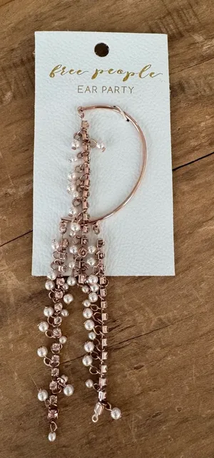 NWT Free People Ear Party Cuff Rose Gold Pearl Rhinestone Statement Earring thumbnail 1