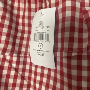 Lauren James Red White Gingham One Shoulder Top Tomato Girl Summer Blouse M‎ thumbnail 2