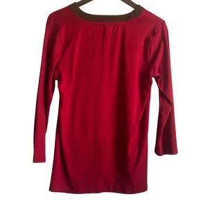 Lauren Ralph Lauren Women Preppy Classic Equestrian Top L Red Faux‎ Suede Trim thumbnail 2