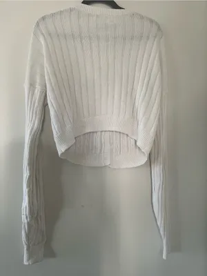Hollister White Cable Knit Cropped Cardigan Small 100% Cotton Preppy Coastal thumbnail 6