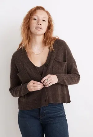 Madewell Upton Cardigan Sweater in Heather Molasses thumbnail 1